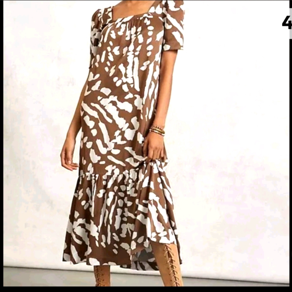 Anthropologie Brown and White Maxi Dress